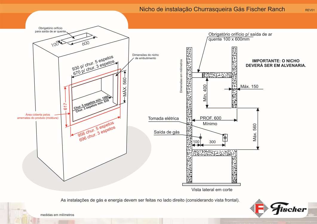 Instalação da churrasqueira a gás de embutir Fischer