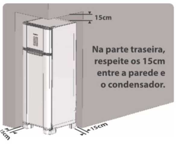 Instalação da geladeira Esmaltec - Distâncias ao redor do produto