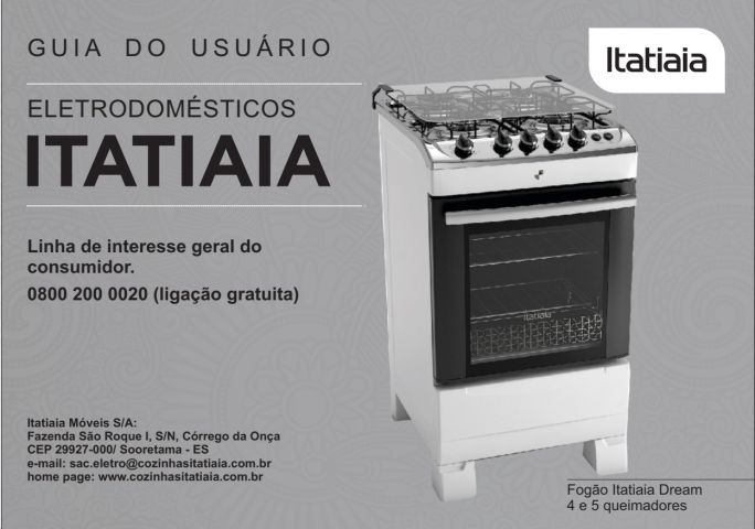 Manual de instruções do fogão Itatiaia Linha Dream