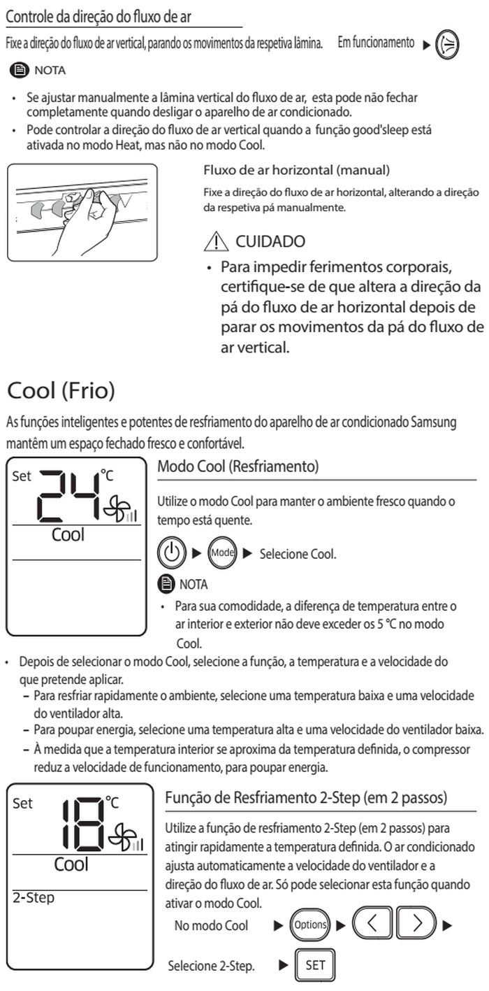 Ar condicionado split Samsung Digital Inverter AR**MVSP*** - como usar 2