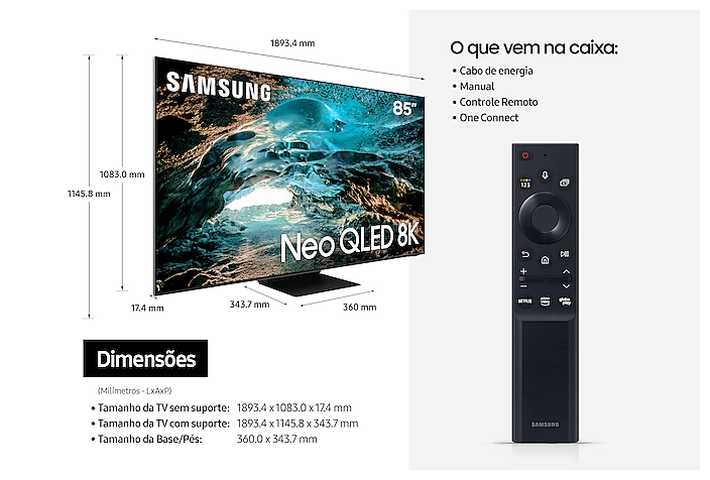 Ficha técnica do Smart TV Samsung 85QN800A