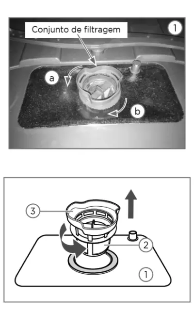 Lava louças Midea DWA08B - como limpar - conjunto filtro