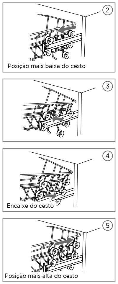 Lava louças Midea DWA14P - como usar - ajustar a altura do cesto cuperior