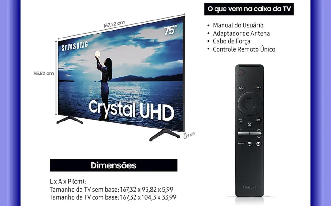 Ficha técnica do smart TV Samsung Crystal UHD 75″ – UN75TU7020