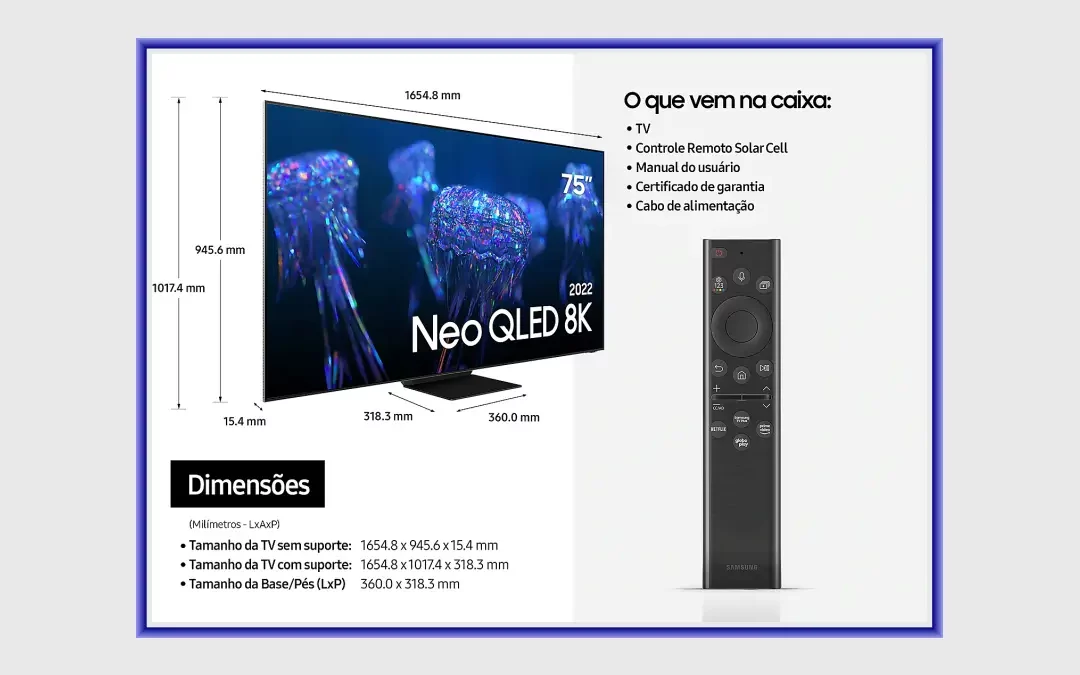 Ficha técnica do smart TV Samsung Neo QLED 8K, 75pol QN75QN800B