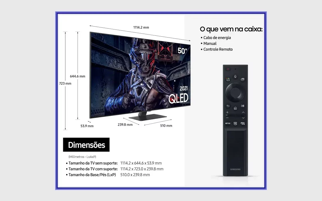 Ficha técnica do smart TV Samsung QLED 4K, 50pol QN50Q80A