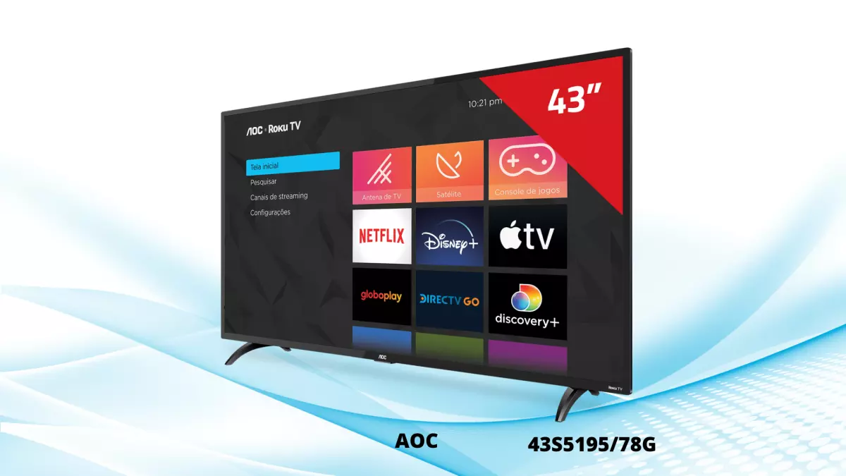 Ficha técnica do Smart TV AOC 43 pol. Full HD, Roku TV - 43S5195/78G