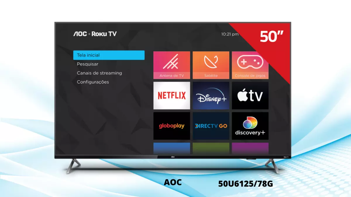 Ficha técnica do Smart TV AOC 50 pol. 4K, Roku TV - 50U6125/78G