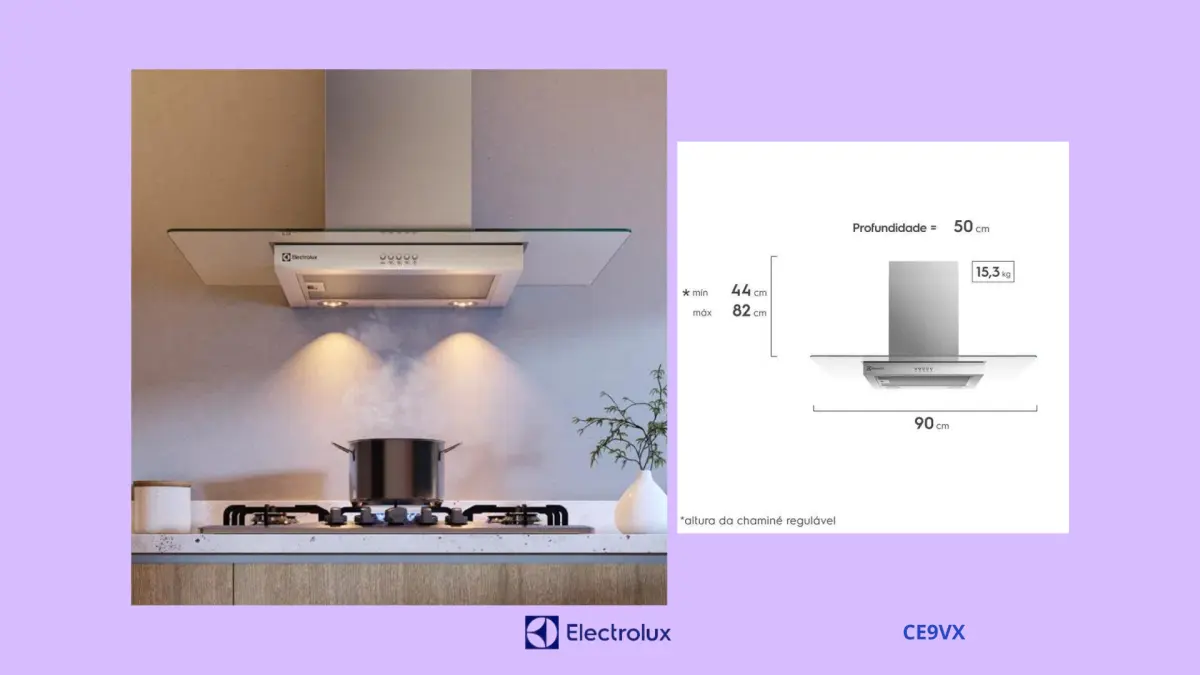 Ficha técnica da Coifa Electrolux de parede 90cm com Luz de Led Efficient - CE9VX