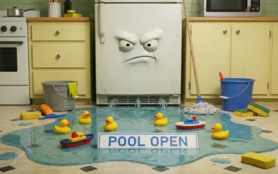 Geladeira com água embaixo da gaveta